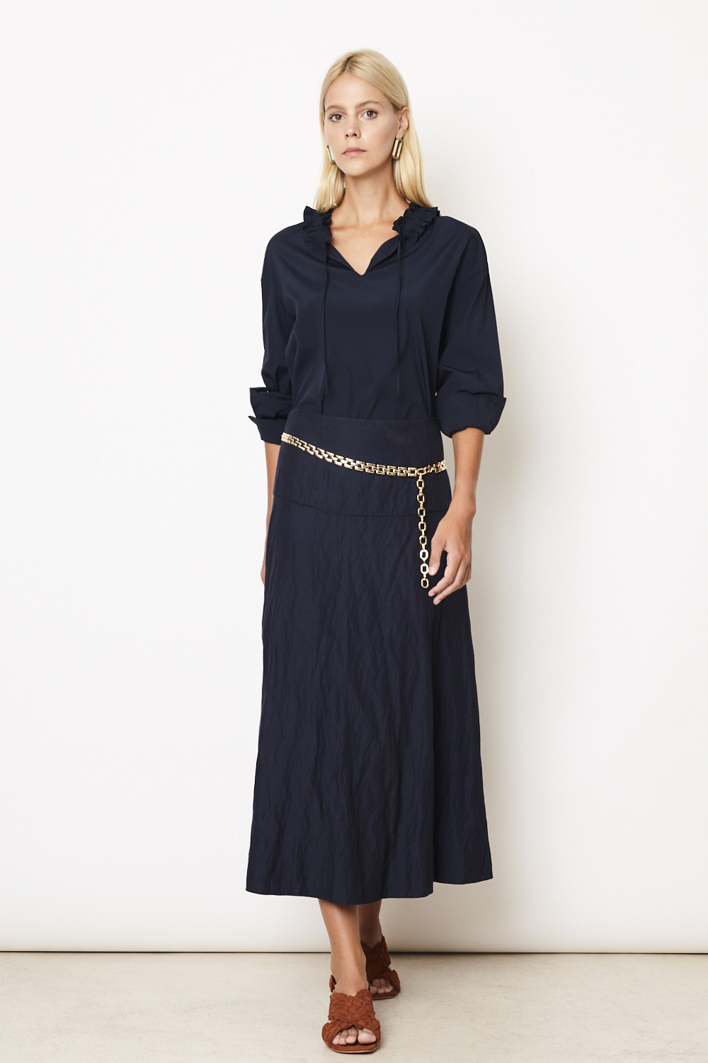 Blusa Tricoline Babado Gola