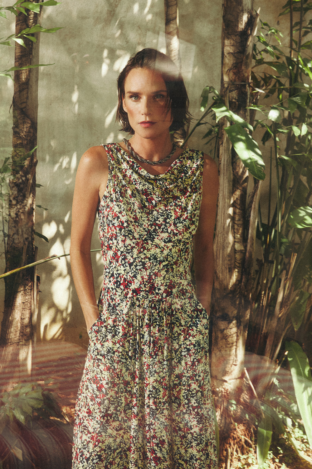 vestido jersey estampa florada decote canoa degagê 1